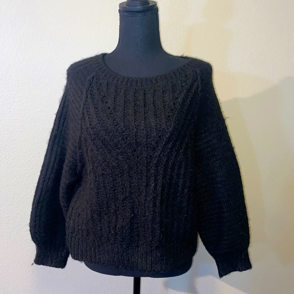 Free People Black Cable Knit Sweater Fuzzy XS - Picture 1 of 6